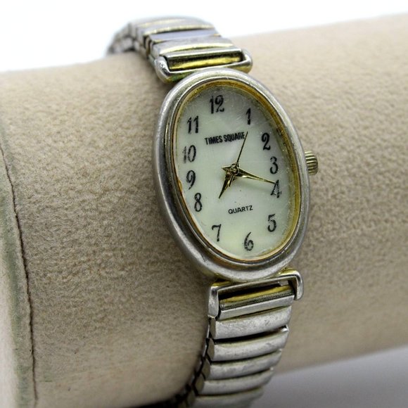 Vintage Times Square Watch Women's Shell Abalone Inlay Quartz Analog 80's - Picture 1 of 9